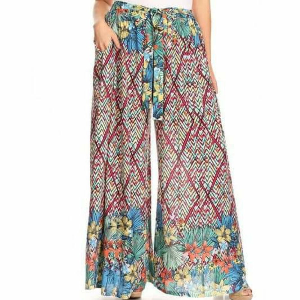 Hawaiian printed wide leg pants
